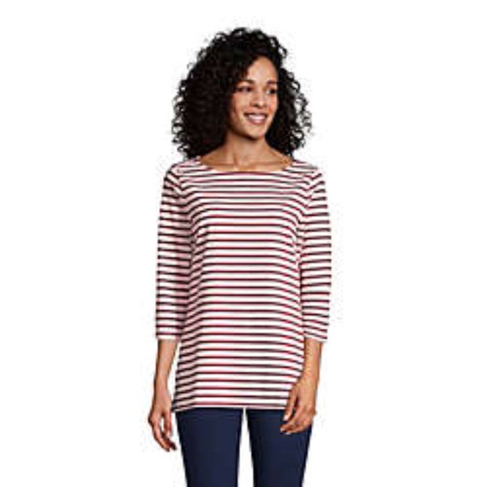 Women's LANDS' END Sz L 3/4 Sleeve Heritage Jersey Boatneck Tunic Rose/Burgundy